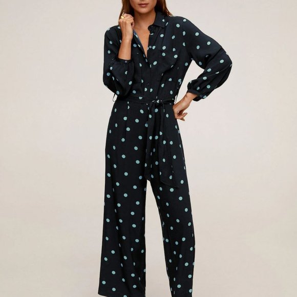 Mango polka-dot long jumpsuit - Picture 1 of 9